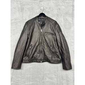 Marc New York Andrew Marc Mens Brown Faux Leather Motorcycle Jacket Size L